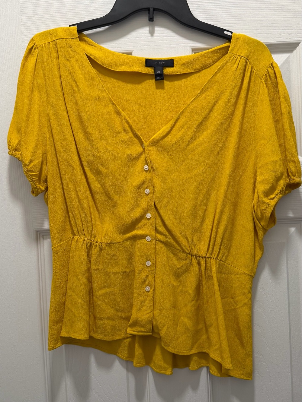 J. Crew Yellow Button-Front Peplum Blouse